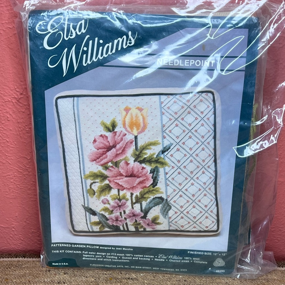 NWT Vintage Elsa Williams Needlepoint Pillow Kit Patterned Garden Pillow